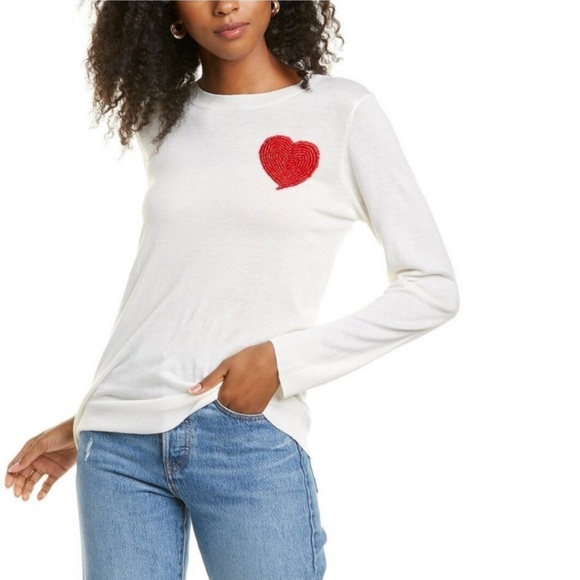 Gabby Isabella Sweaters - Gabby Isabella Wool Blend Light-Weight Heart Sweater.
